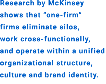 Research by McKinsey shows that “one firm” firms eliminate silos, work cross functionally, and operate within a unifi...