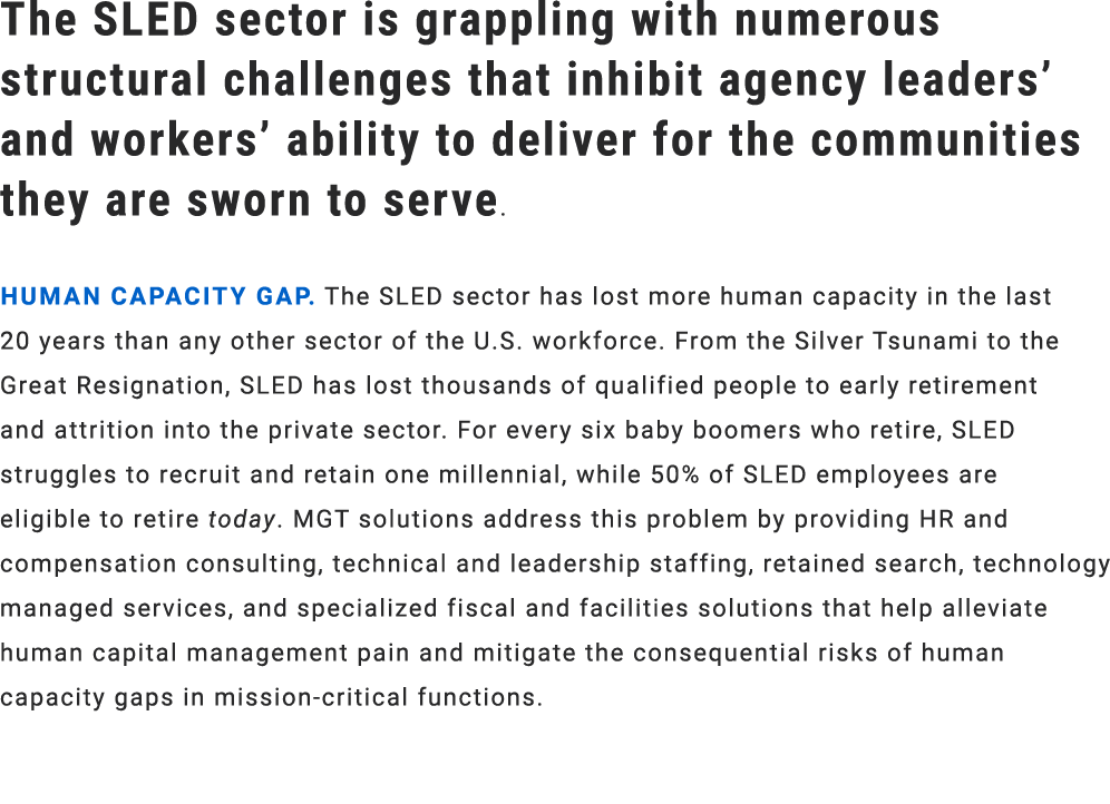 The SLED sector is grappling with numerous structural challenges that inhibit agency leaders’ and workers’ ability to...