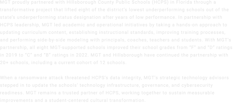 MGT proudly partnered with Hillsborough County Public Schools (HCPS) in Florida through a transformative project that...