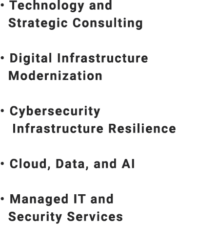 • Technology and Strategic Consulting • Digital Infrastructure Modernization • Cybersecurity Infrastructure Resilienc...