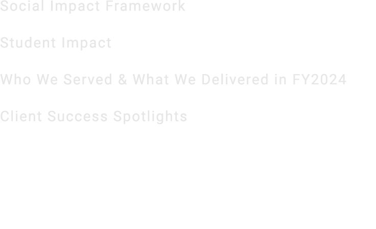 Social Impact Framework​ Student Impact Who We Served & What We Delivered in FY2024 Client Success Spotlights ​