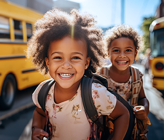 Two young girls are walking down the street, each carrying a backpack. AI generated content