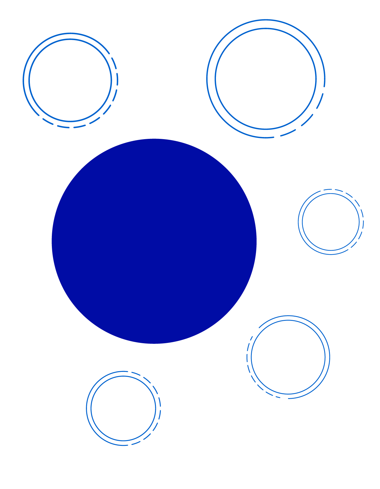 A blue circle is surrounded by white circles on a white background. AI generated content